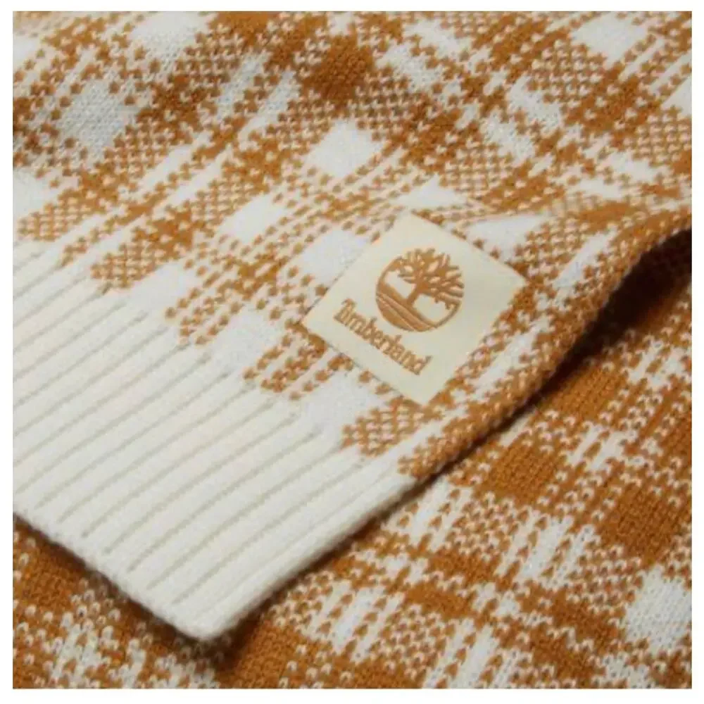 Timberland Buffalo Cozy Plaid Rust Orange Cream Knit Scarf Unisex